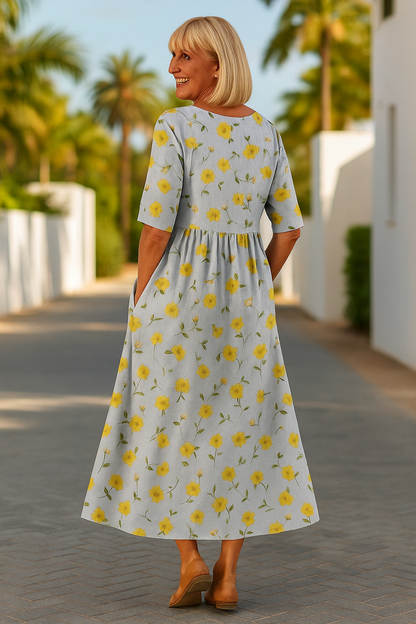 Summer women's midi dress with 3/4 sleeves, relaxed fit for ultimate comfort and effortless style.