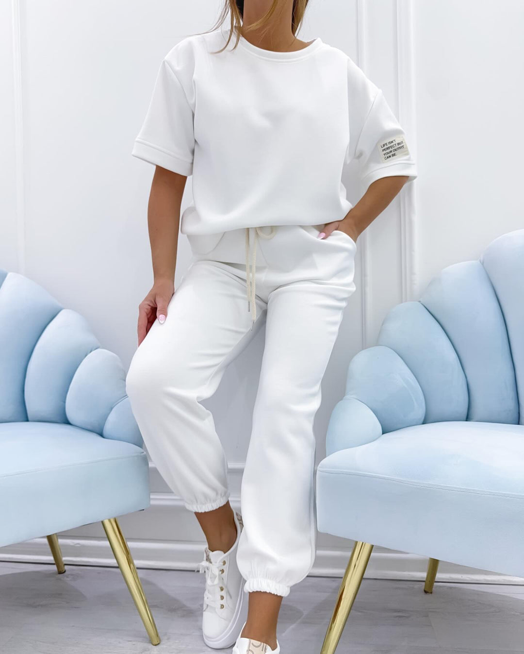 Women's relaxed fit short sleeve lounge set, perfect for everyday comfort and casual wear.