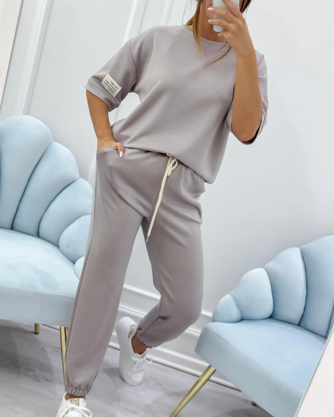 Versatile women's short sleeve lounge set, a comfortable two-piece for casual and everyday outfits.