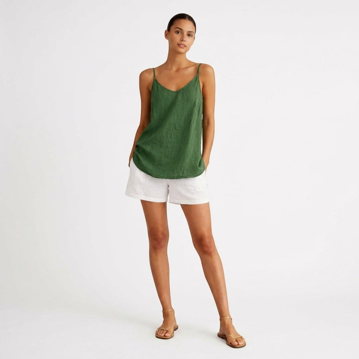 Breathable women's relaxed fit spaghetti strap tank for sunny days.