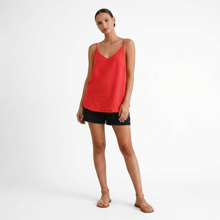 Women's sleeveless basic tank top, relaxed fit, spaghetti straps for summer.