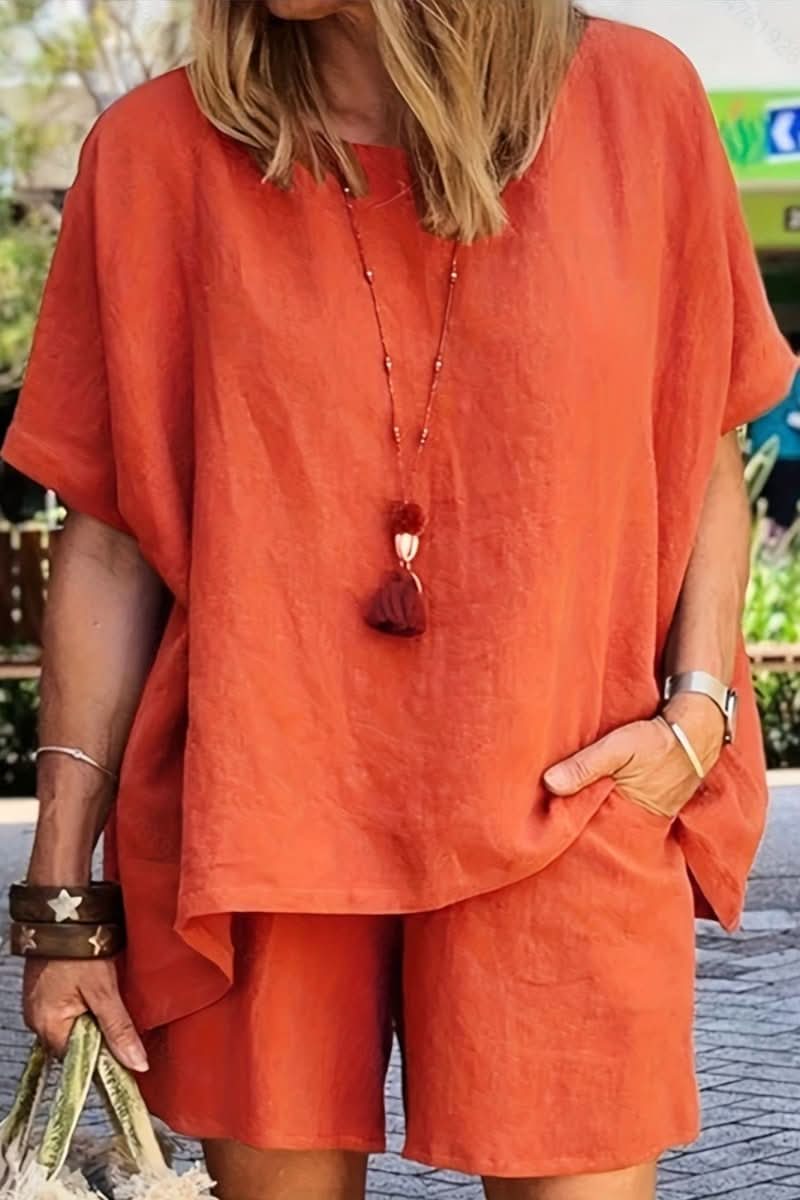 Stylish women's two-piece summer shorts set. Relaxed fit leisurewear for ultimate comfort on vacation or daily.
