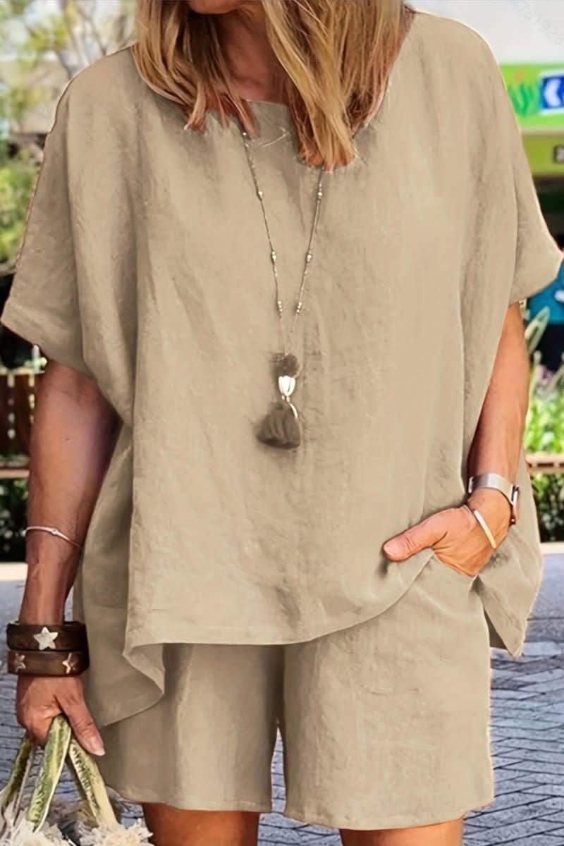 Versatile women's co-ord shorts set for summer. Relaxed fit leisure outfit, ideal for everyday comfort & style.