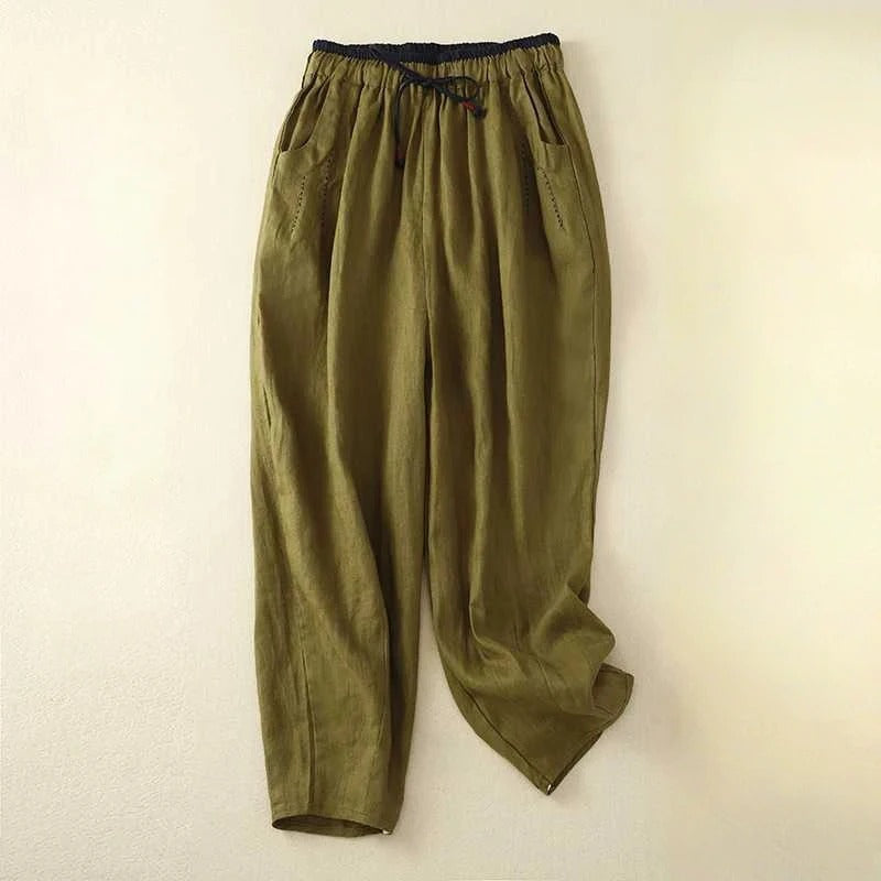 Stylish women's wide-leg summer trousers, high-waist for beachwear or casual bottoms. Airy and comfortable.
