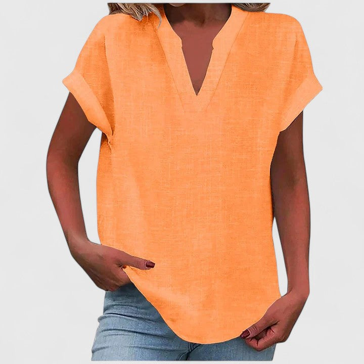 Chic women's cap sleeve V-neck blouse, a comfortable and versatile piece for your wardrobe.
