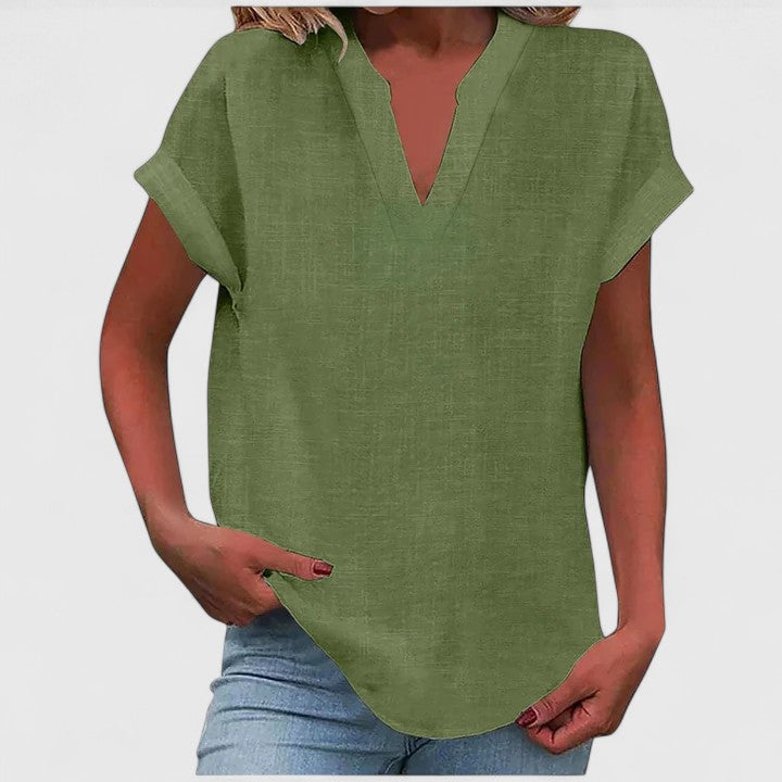 Effortless women's loose fit blouse with a V-neck, great for chic casual outfits or office wear.