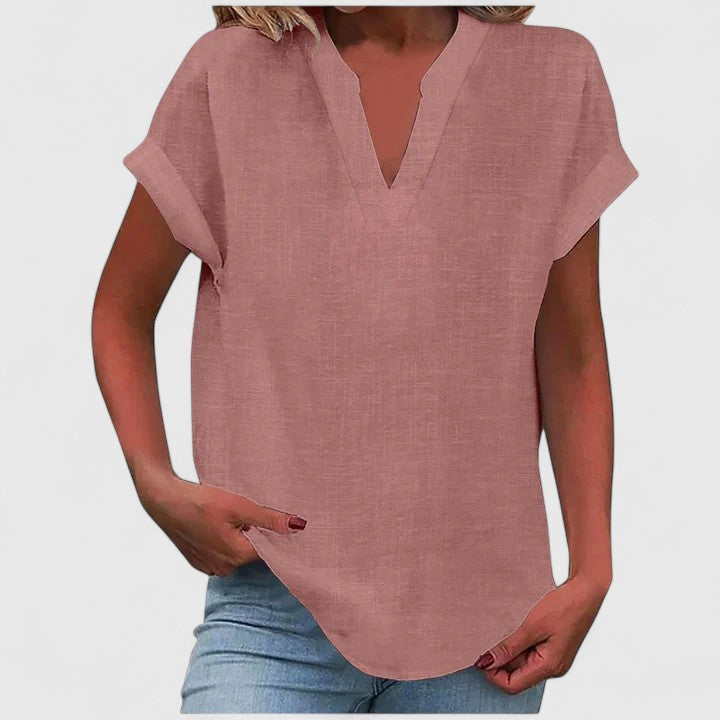 Spring fashion V-neck blouse for women, loose fit with cap sleeves for ultimate comfort and style.