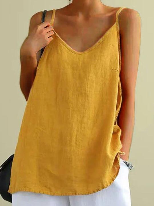 Breezy women's relaxed V-neck cami, a comfortable and stylish summer essential for everyday wear.