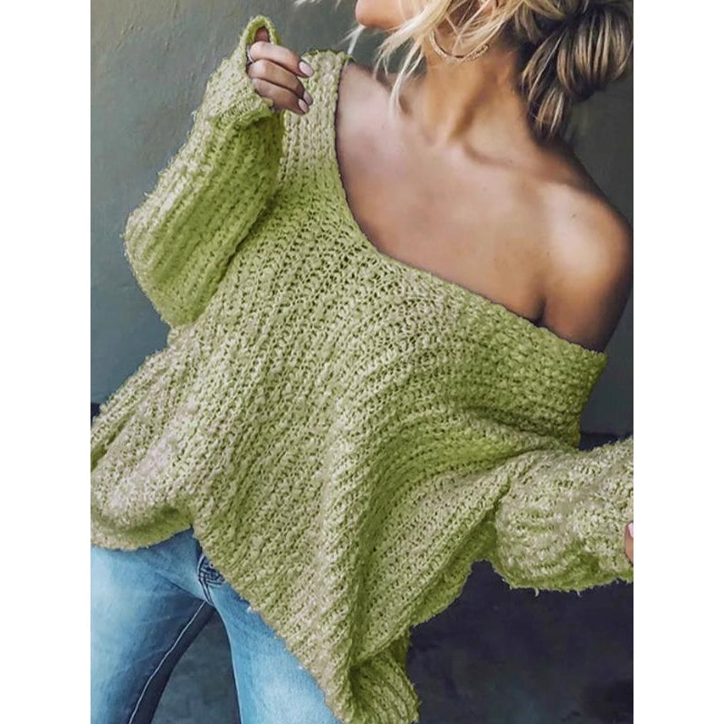 Soft knit V-neck sweater for women. Relaxed fit design offers comfortable, everyday chic style for any season.