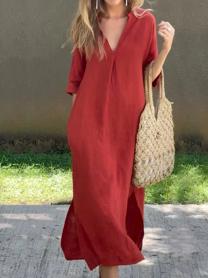 Flowy V-neck maxi dress for women, ideal for vacation, resort wear, or everyday summer comfort.