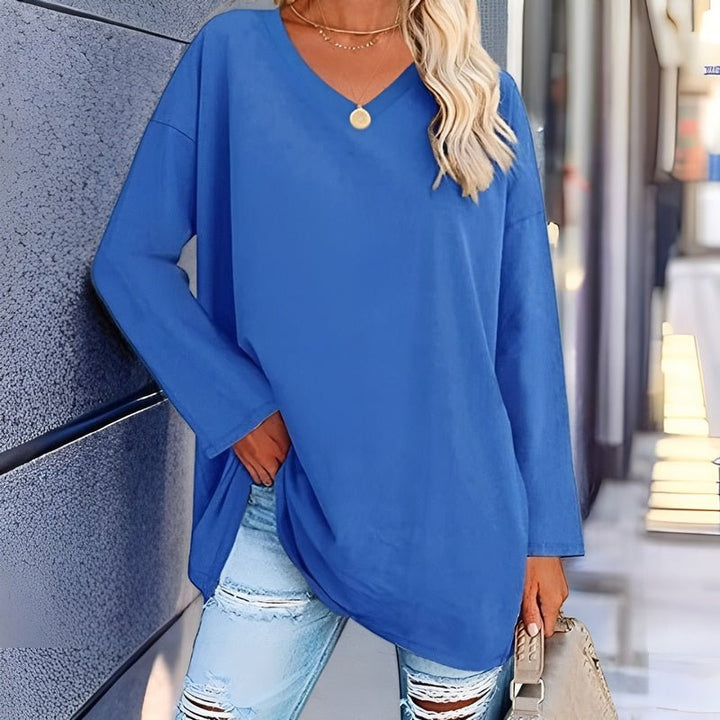 Comfortable women's long sleeve V-neck shirt. Perfect relaxed fit for everyday wear and versatile styling.