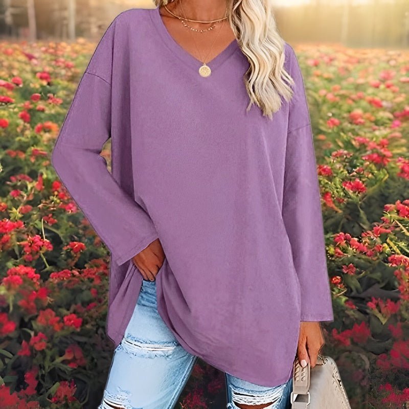 Versatile women's long sleeve V-neck shirt. Relaxed fit for ultimate everyday comfort & stylish appeal.