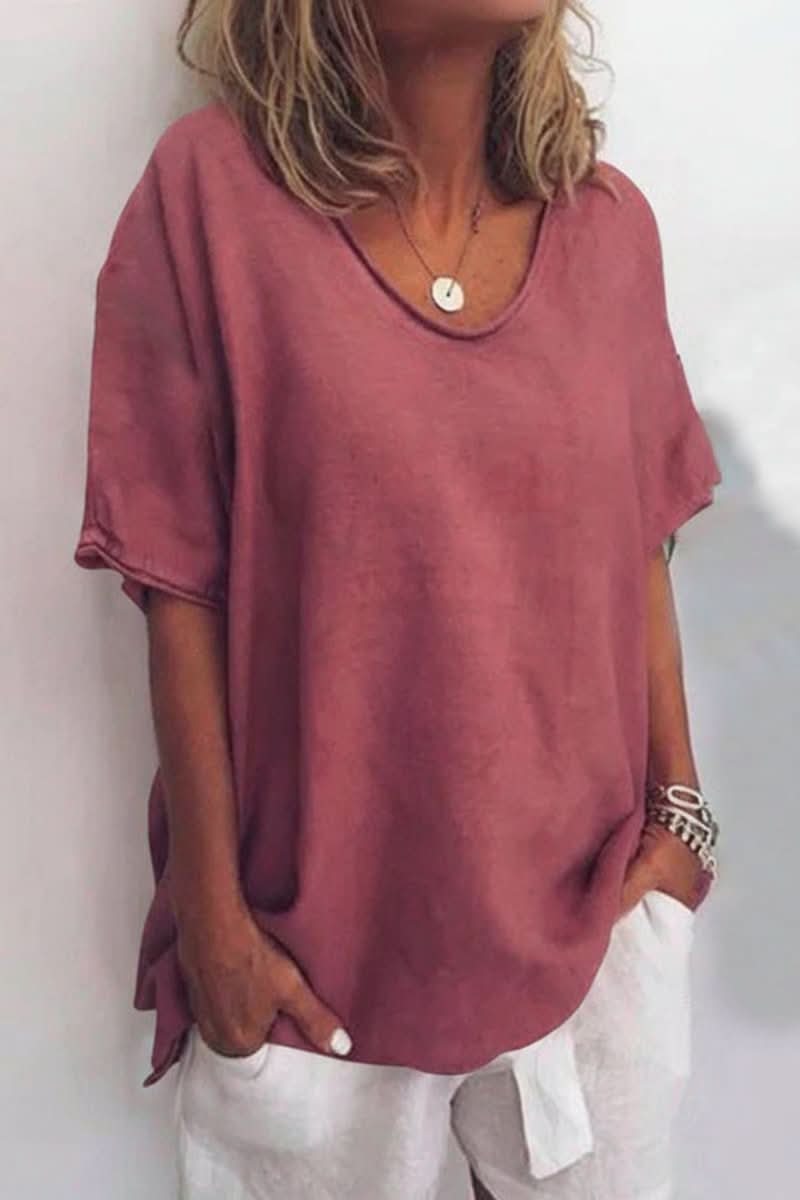 Effortless women's relaxed V-neck summer blouse. Casual everyday top for versatile warm weather style.
