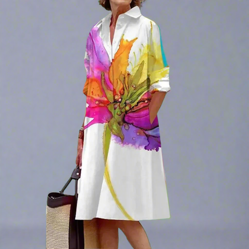 Women's relaxed fit white summer midi dress, perfect for vacation, beach wear, and casual everyday style. Comfortable & flattering.