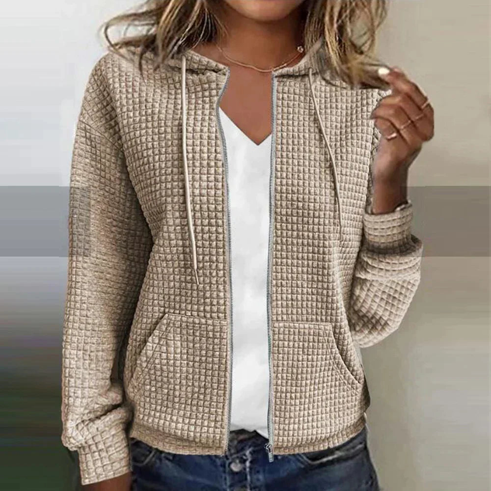 Comfortable women's relaxed fit zip-up jacket in soft fabric. Perfect for casual wear & everyday layering.