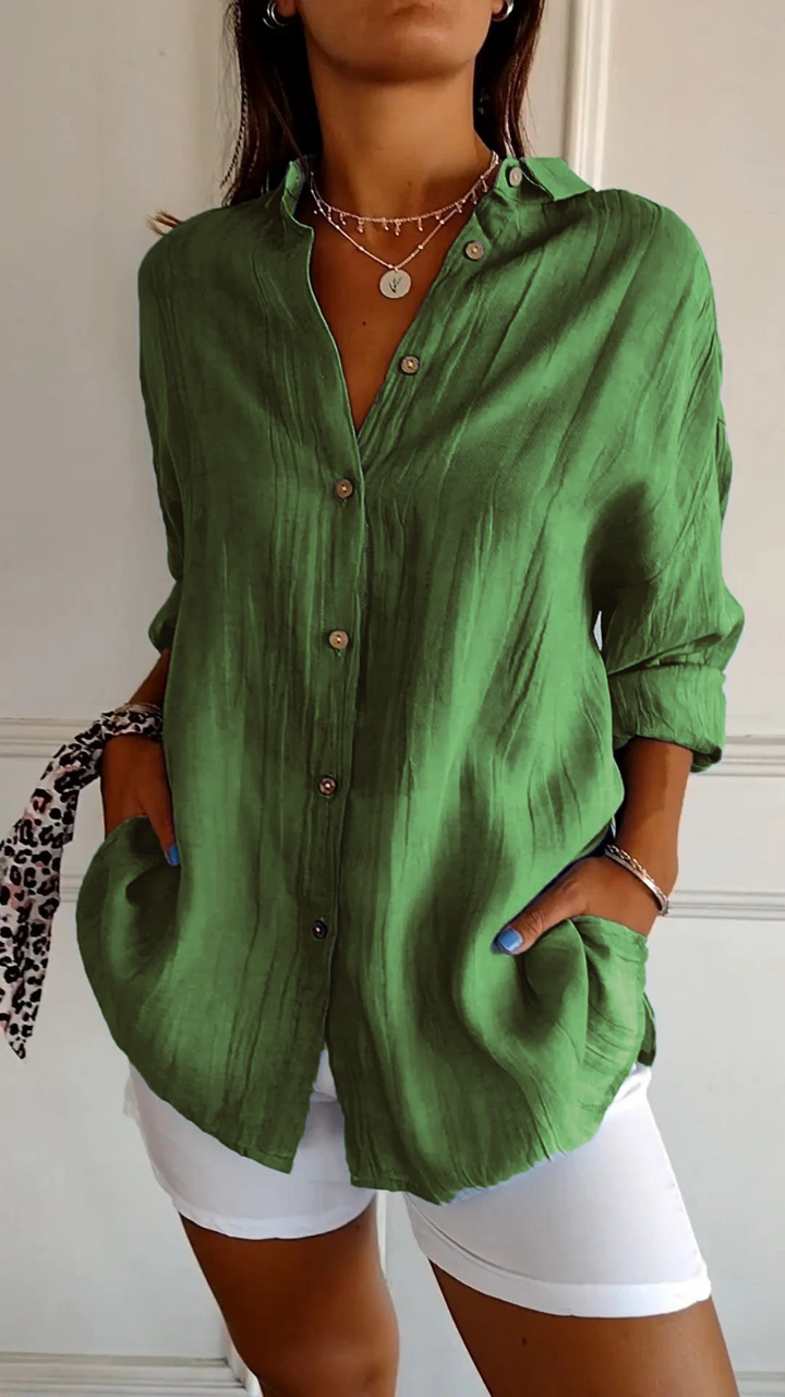 Summer & fall women's relaxed oversized button-up shirt, long sleeves, versatile layering piece.