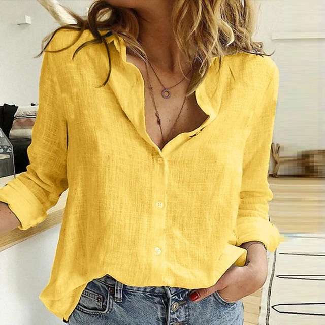 Women's relaxed point collar blouse, long sleeve button-down for versatile style.