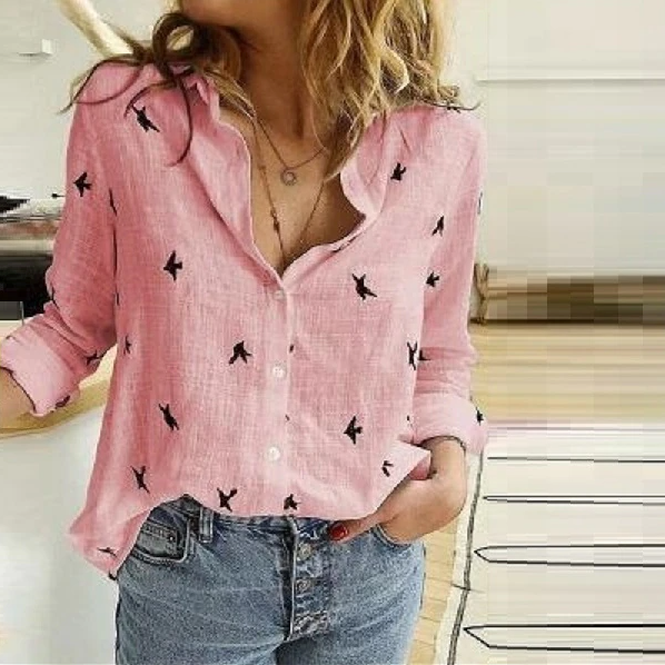 AS - Womens Tops & Blouses: Relaxed fit, long sleeve, point collar button-down shirt.