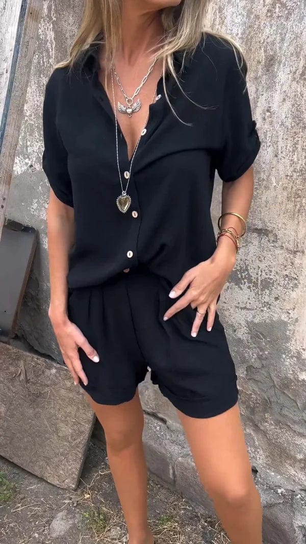 Breathable, wrinkle-resistant women's summer shorts & top set. Relaxed fit for ultimate casual comfort.
