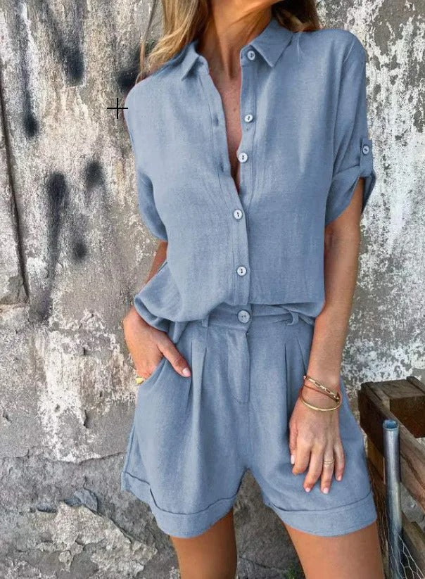 Enjoy summer comfort in this breathable women's relaxed fit shorts & top set. Ideal casual elegance.