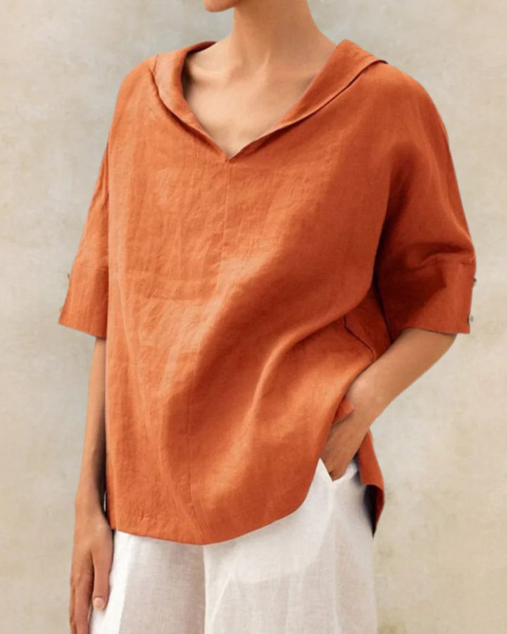 Chic women's V-neck short sleeve blouse with a relaxed fit, a versatile top for daily essentials.