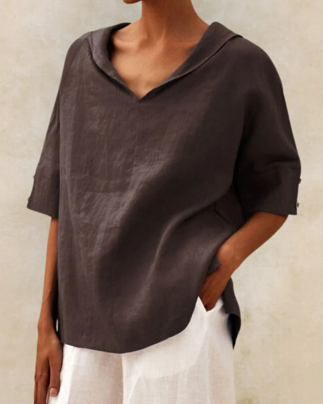Women's casual relaxed V-neck short sleeve blouse, a comfortable top for versatile spring & summer fashion.