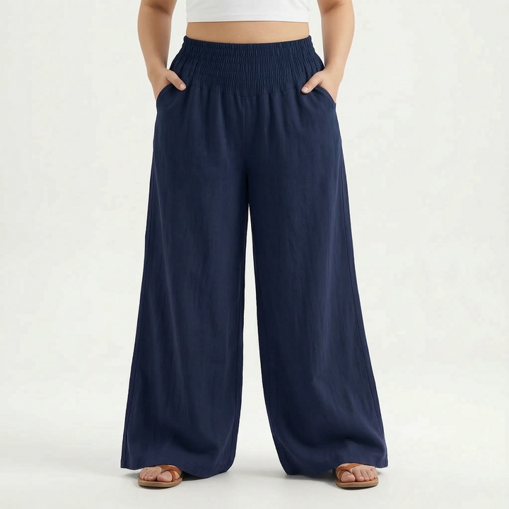Women's casual wide-leg summer trousers with a relaxed fit and elastic waist for all-day comfort.