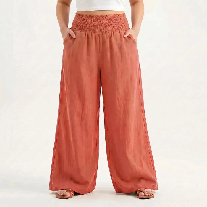 Stylish wide-leg summer pants for women, offering a relaxed and flowy fit for comfort.