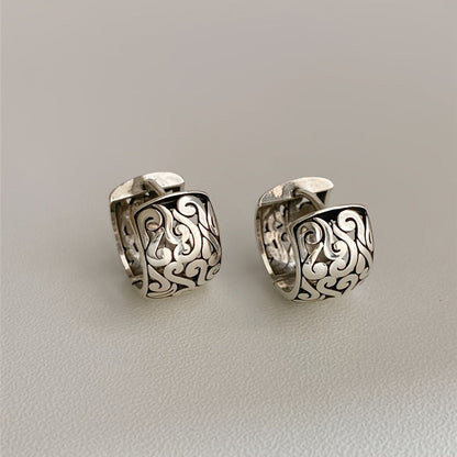 Women's Relic sterling silver engraved earrings with vintage style & antique finish. Hypoallergenic.