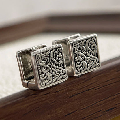 Intricate engraved sterling silver earrings, Relic vintage style. Perfect hypoallergenic women's jewelry.