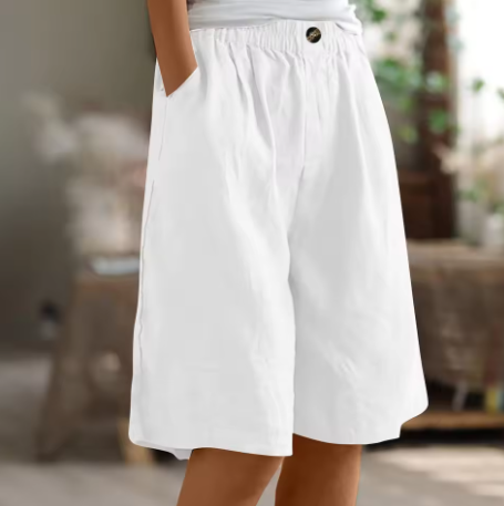 Clean hem finish on Renee women's mid-thigh comfort shorts, perfect for a polished casual look.