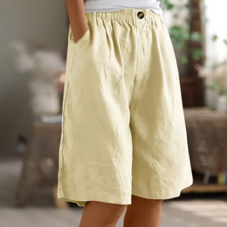 Side view of Women's Renee mid-thigh comfort shorts, showcasing relaxed fit for everyday wear.