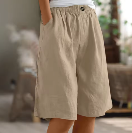 Stacked Women's Renee comfort shorts, elastic waist, ready for versatile summer wardrobe additions.