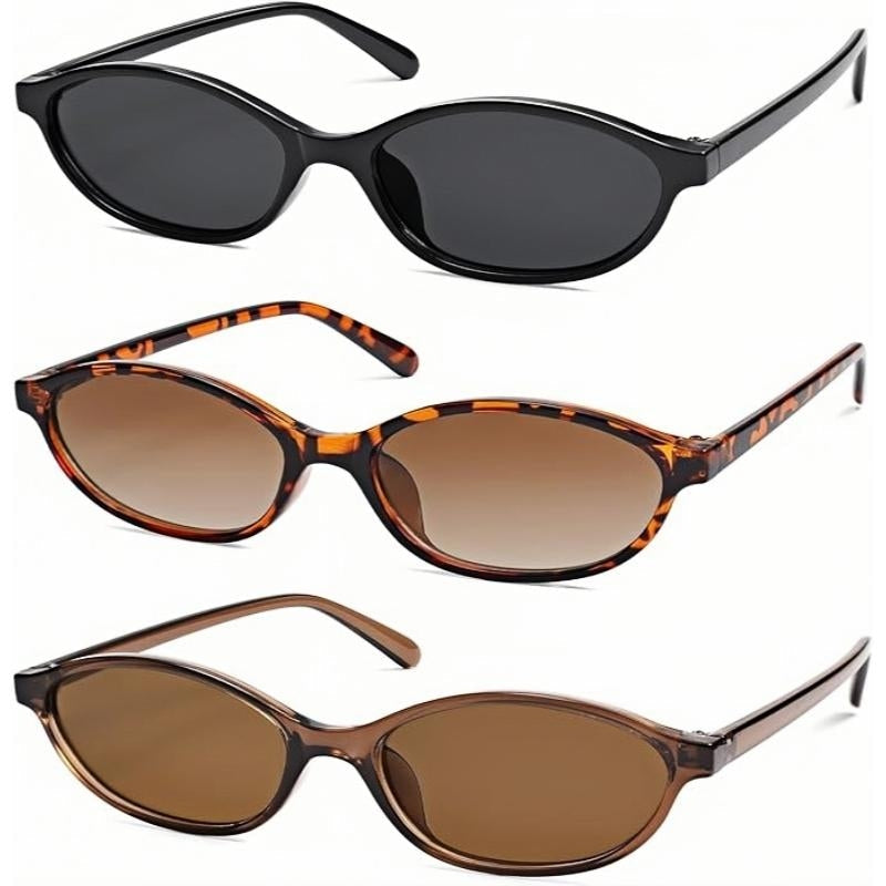 Women's retro 90s cat-eye sunglasses 3-pack with UV400 protection.