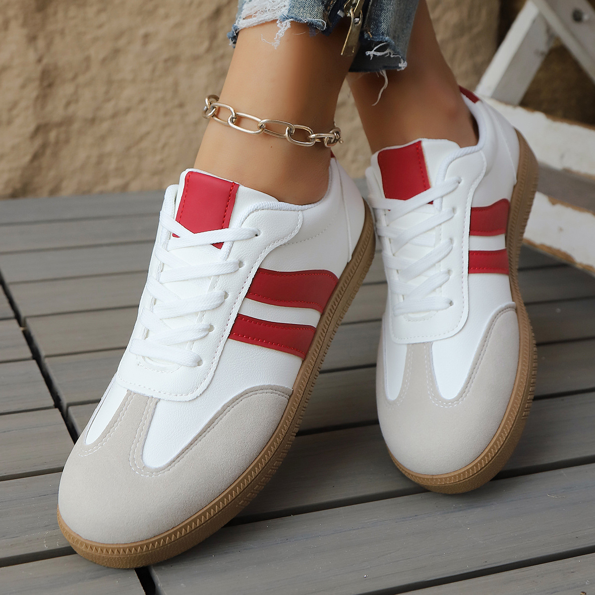 Comfortable women's retro sneakers with cushioned sole. Vintage footwear for all-day casual comfort.
