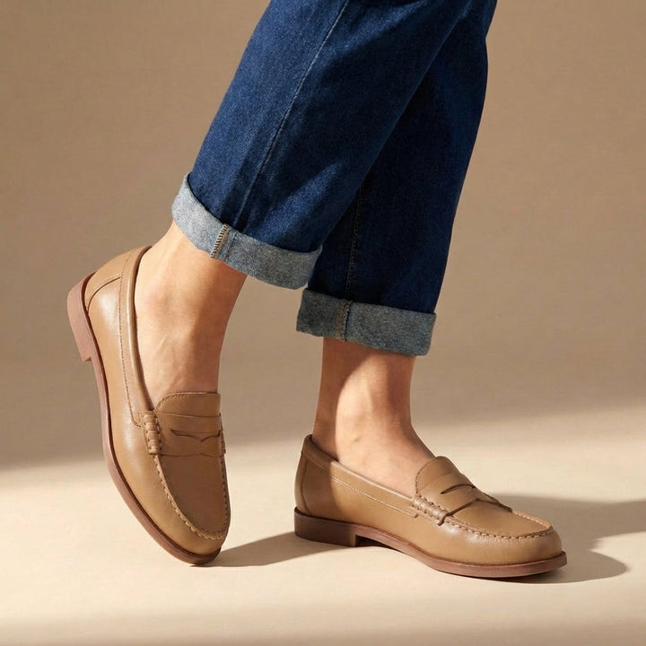 Comfortable women's flat slip-on loafers. Retro style classic design for easy everyday wear.