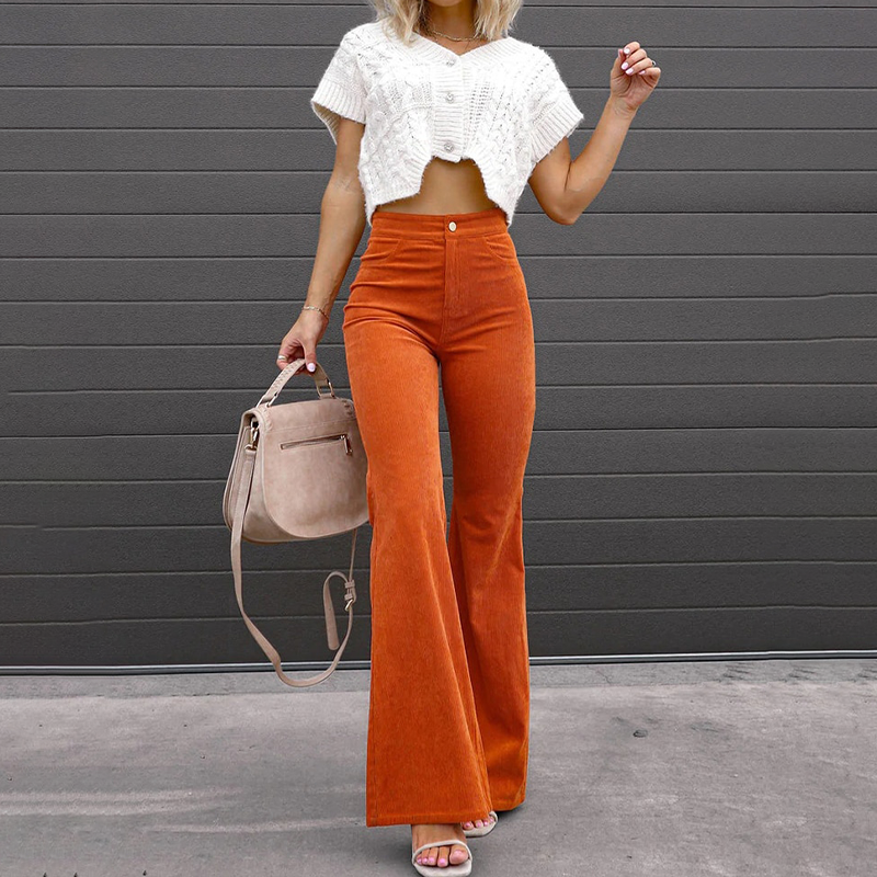 Women's retro high-waisted flared pants, perfect for chic casual wear & everyday comfort.