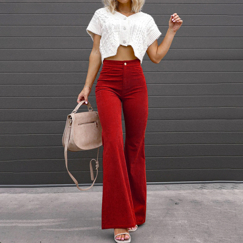 Soft & comfortable women's retro flared pants with a flattering high waist for everyday style.