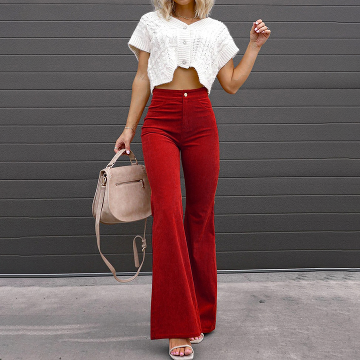 Soft & comfortable women's retro flared pants with a flattering high waist for everyday style.