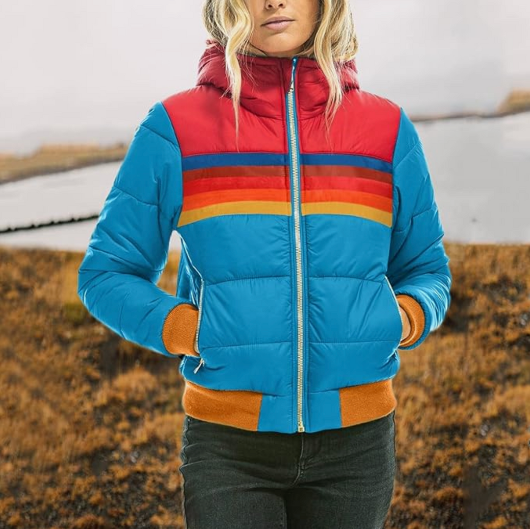 Stylish women's retro winter parka with a cozy faux fur hood; perfect warm casual long jacket for ladies.