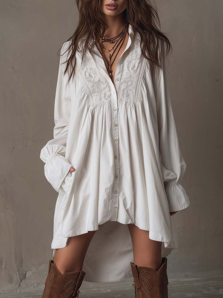 Women's retro long-sleeve mini dress with a unique irregular hem. Perfect for elegant parties or casual wear, vintage style.