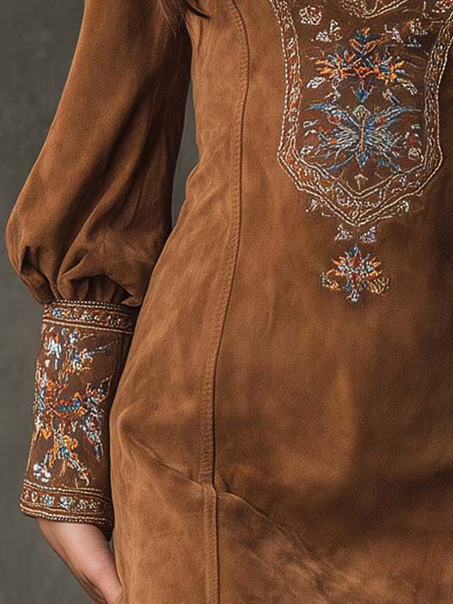 Embroidered retro mini dress for women. Elegant V-neck short dress, ideal for parties & chic occasions.