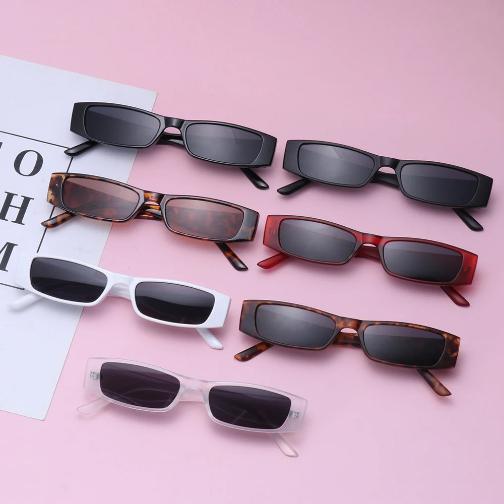 UV protected women's retro slim shades, a trendy 90s fashion accessory for stylish summer wear.