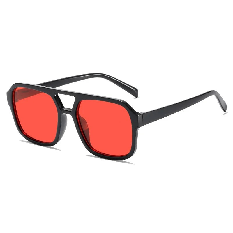 Bold women's square retro sunglasses, prism lenses, UV protected for eye safety.