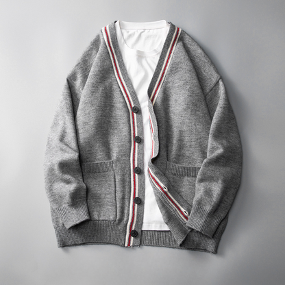 Women's retro striped knit cardigan, vintage style button-up long sleeve sweater for fall fashion.