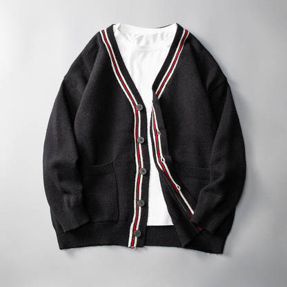 Stylish women's retro striped knit cardigan, vintage button-up, ideal for fall fashion & everyday comfort.