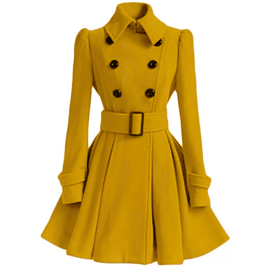 Women's reversible belted peacoat, mid-length winter coat. Versatile fashion outerwear.