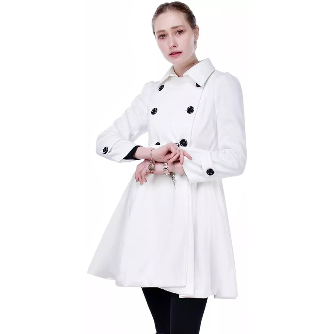 Women's versatile reversible belted peacoat, mid-length for chic casual or formal winter outfits.