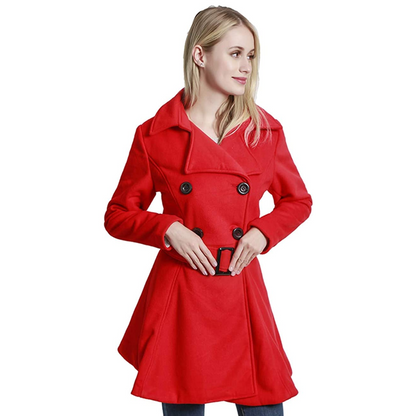 Elegant women's reversible belted peacoat, mid-length winter & spring outerwear, essential jacket.