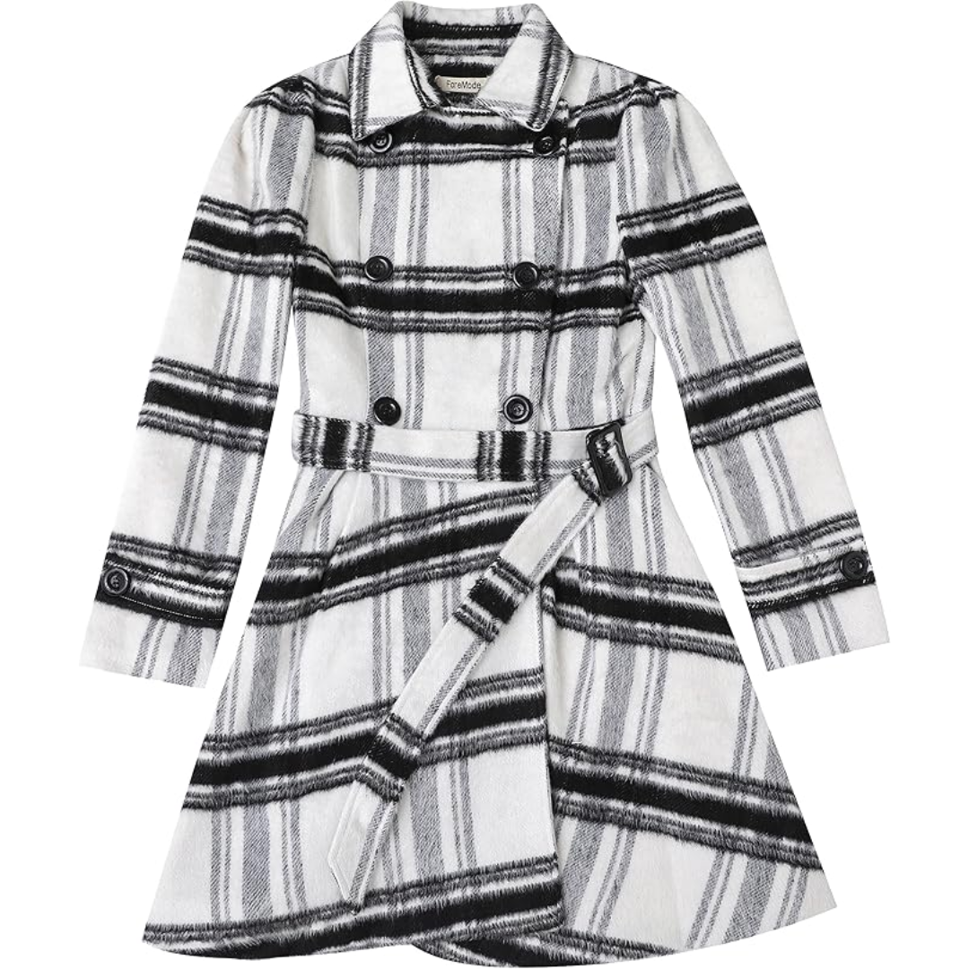 Stylish women's belted peacoat, reversible mid-length coat for versatile winter fashion outerwear.